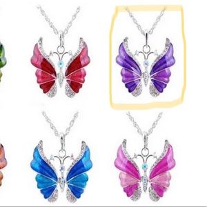 Enamel & Rhinestone Two Tone Butterfly Necklace